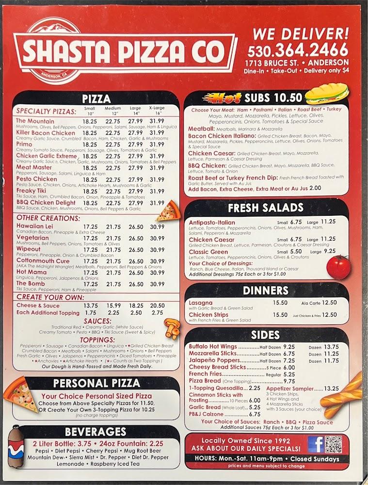 Shasta Pizza Company Menu image 1